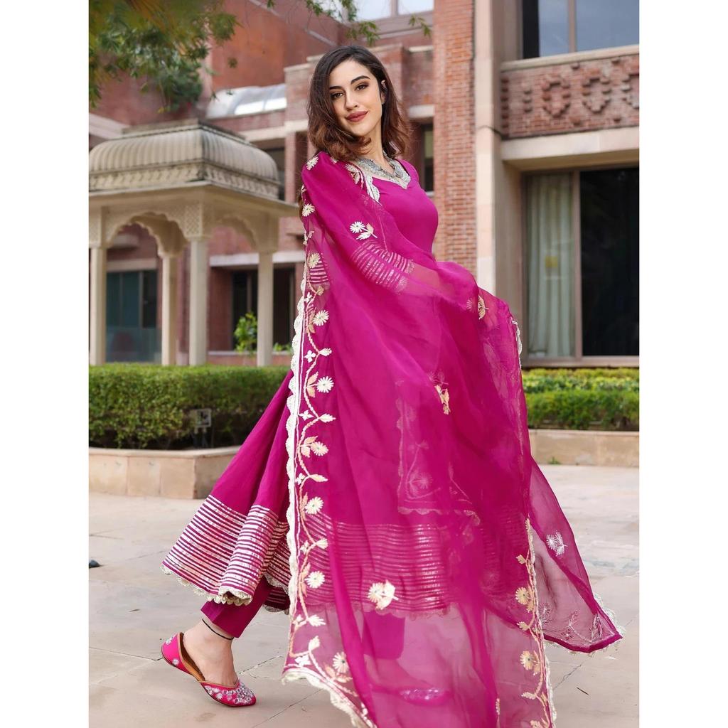 Indian Wedding Wear Anarkali Kurti Pant Dupatta Set Women's Designer Kurta Set