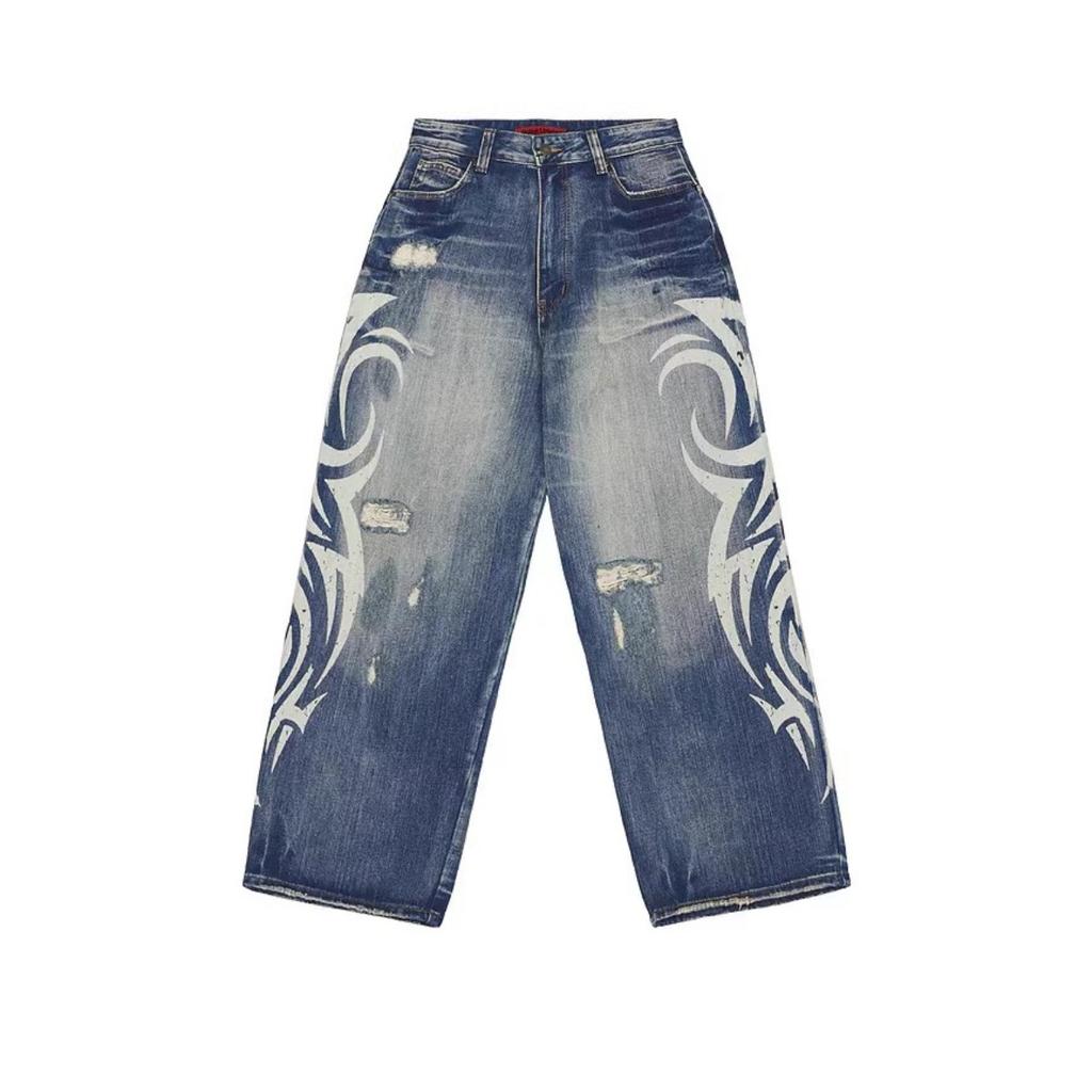 DRIPX Printed Jeans Fashion Women New Harajuku High Street Loose Pants Casual High Waist Jeans