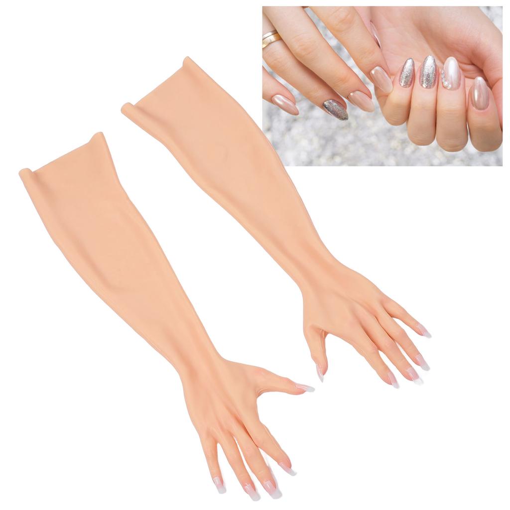1 Pair Silicone Women Prosthesis Nail Hand Gloves Soft Full Arm Lifelike Skin Nail Hand Gloves for Postoperative Recovery