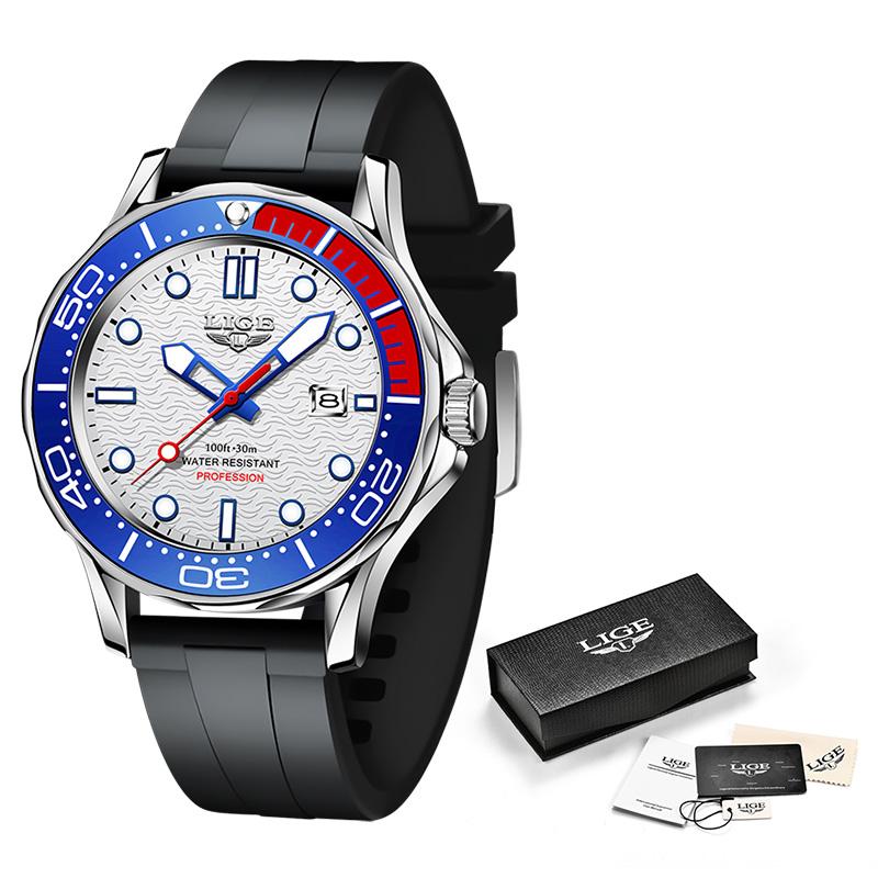 LIGE Brand Mens Watches Business Quartz Watch Men Silicone Band Sports Waterproof Watches Date Wristwatches Relogios Masculino