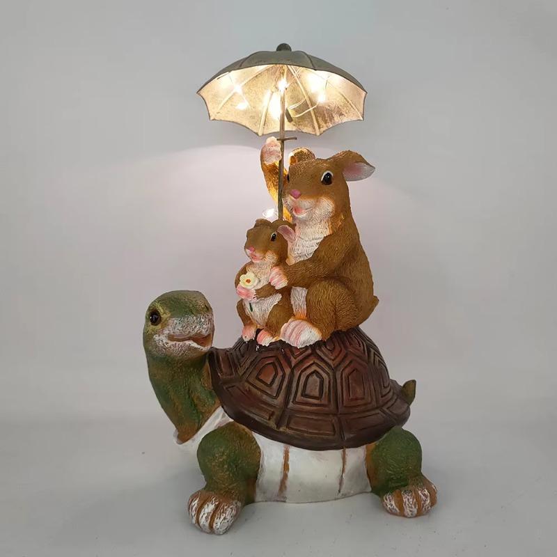2025 New Creative Turtle Ornament Rabbit Umbrella Garden Balcony Decoration Resin Crafts Solar Luminescence