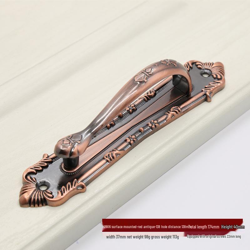 Euro Retro Iron & Wood Handle for Large Door - Antique-Style Sliding or Wardrobe Cabinet Surface-Mount