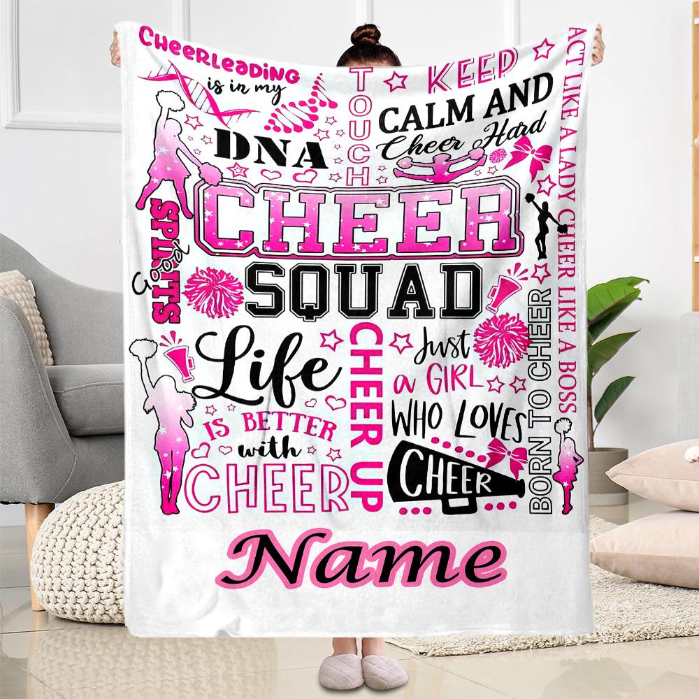 Cheer Squad Life Customize Your Name Throw Customizable Blanket Durable Comfort Versatile for Seaside Ideal for All Seasons Playful Design
