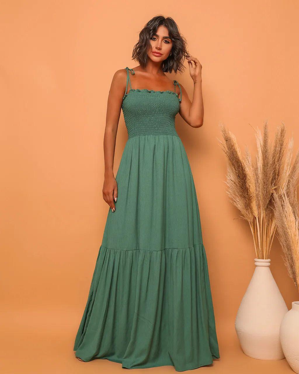 

Solid color high waist and thin temperament retro suspender big swing skirt long dress dress light luxury XL армія зелений колір