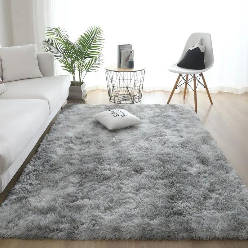 Fluffy Cream White Woolen Rug Solid Color Silk Wool Bedside Blanket Women's Room Rug Non Slip Bottom Living Room Mat Home Decor