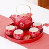Red Ceramic Tea Set, Chinese Wedding Tea Set, Handmade Tea Pot Set, Special Customized Home Porcelain Beauty Tea Cup Set