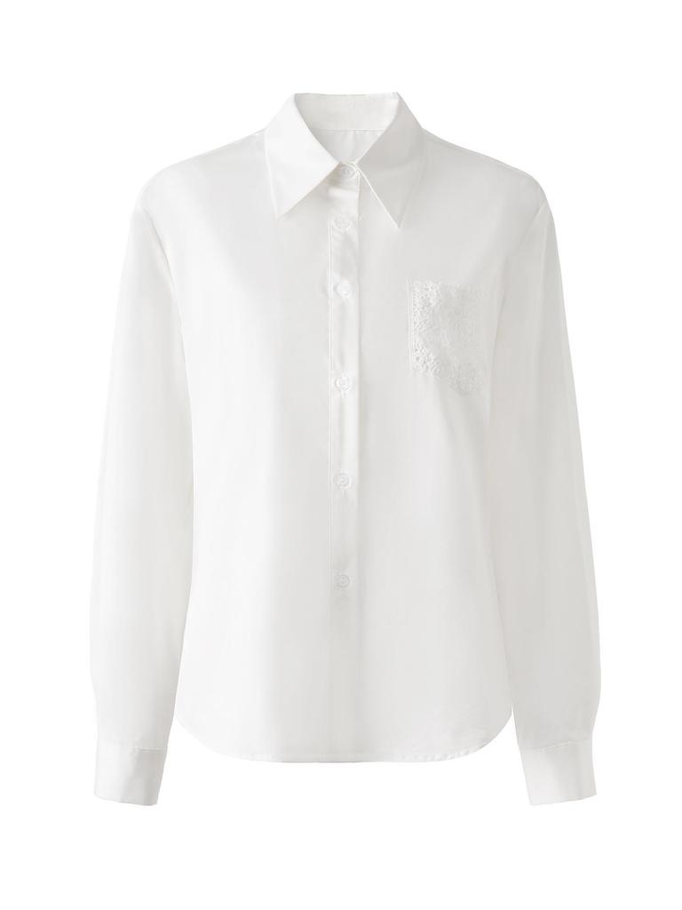Women's Early Spring Loose Casual Lace Cotton Shirt with Bamboo Joint Design