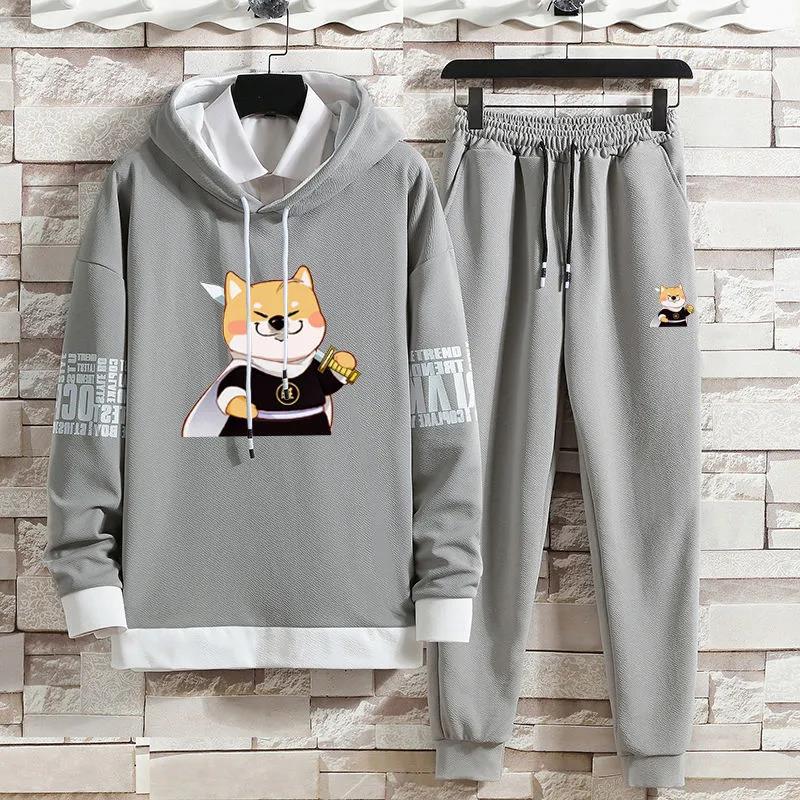 

Весенне-осенний свитер с принтом Bully Dog, мужской спортивный костюм, повседневный свитер с капюшоном и брюки для подростка-студента S серый