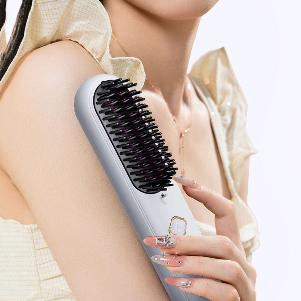 Anti-Scald Protection Electric Hair Straightener Brush Negative Ion Styling Tool  Gift Women