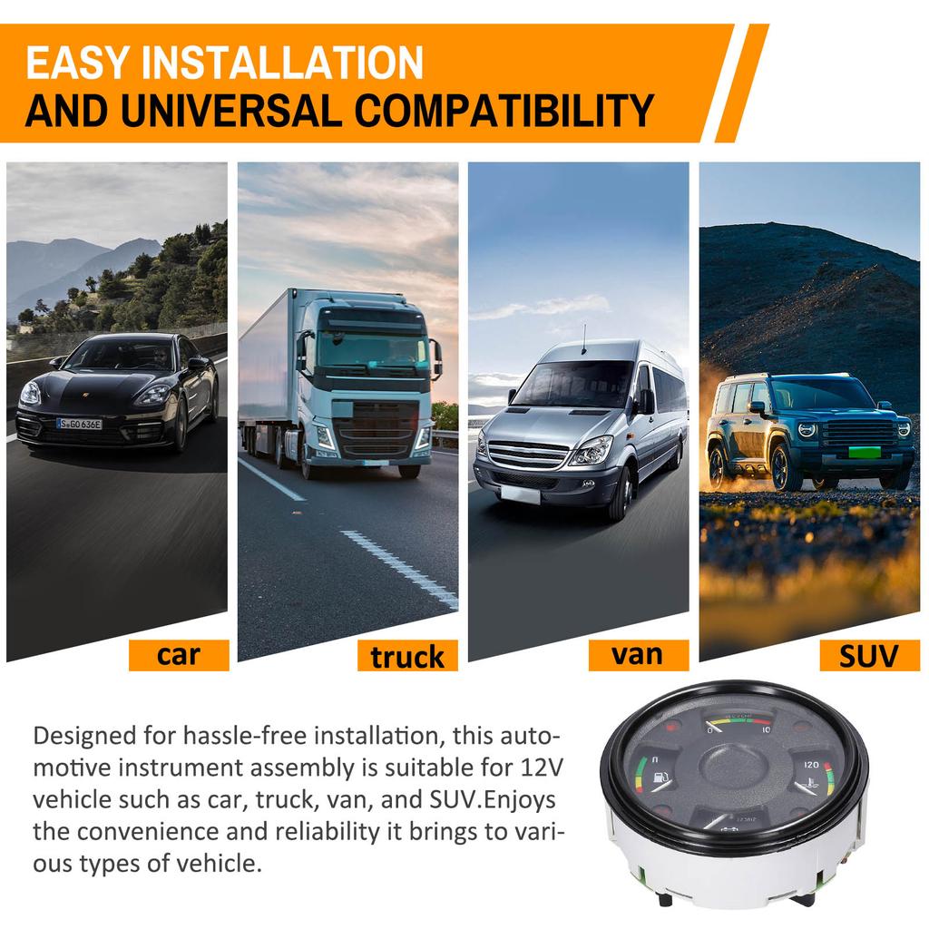 4 In 1 Car Instrument Assembly MultiFunctional Automotive Fuel Gauge Oil Pressure Gauge Water