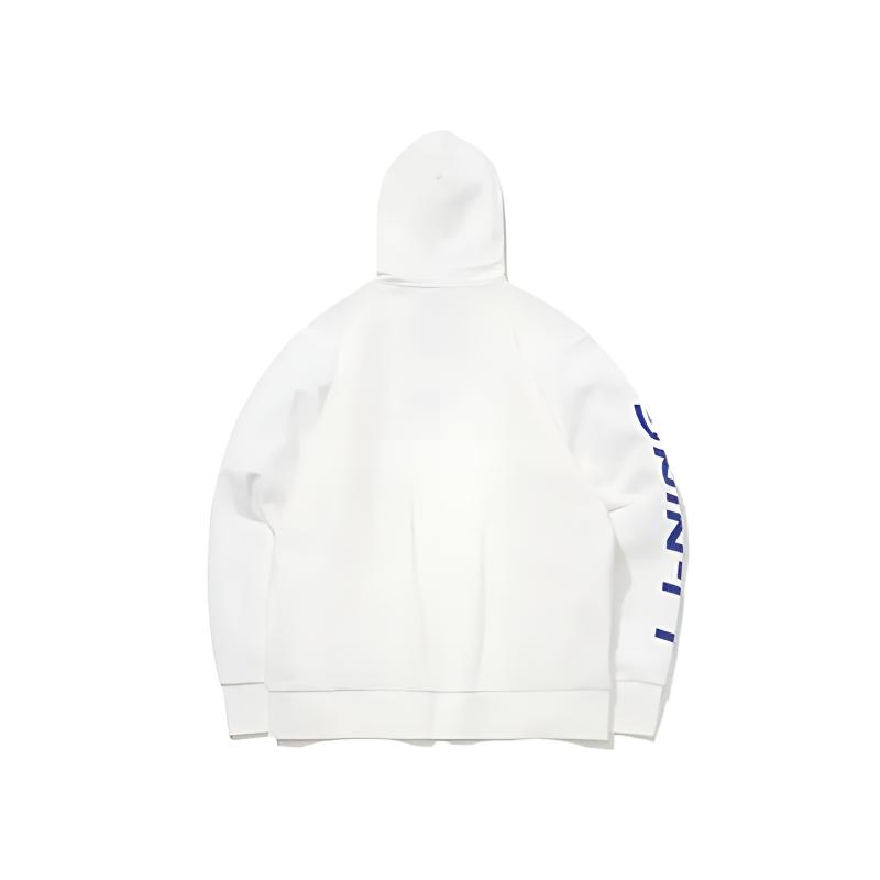 Li Ning Letter Logo Print Fashion Thermal Fleece Lined Hooded Cardigan Sweatshirt Unisex YWDV541-1