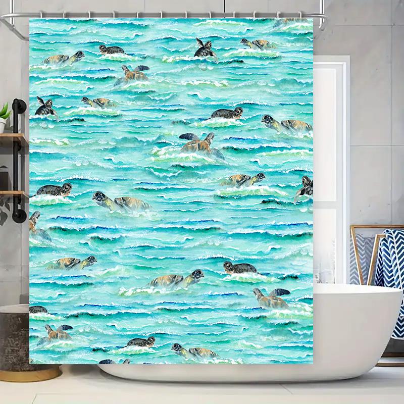 

Sea Turtle Bath Mat Pattern Shower Curtain Waterproof Decorative Fabric Bathroom Accessories For Home Living Room Blue Waves Pri W60H190(CM)-1 Pcs