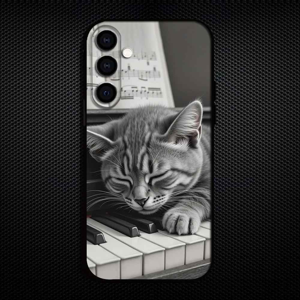 Cute American  Shorthair Cat Phone Case For Samsung Galaxy A73/A72/A71/A70/A53/A52/A51/Others Soft Black Shell