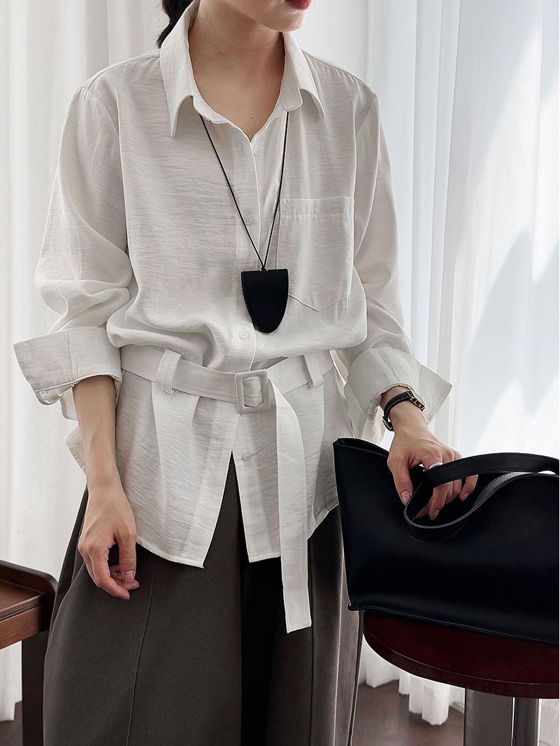LUXI Women s Autumn Cardigan with Belt - French Commute Style, Drapey & Lazy Fit Top Shirt 3713. L