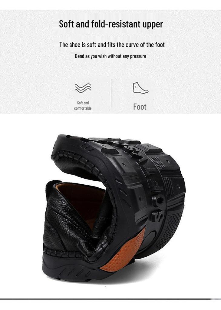 Men's Autumn Low-Top Slip-On Leather Shoes - Versatile, Breathable Casual Driving Footwear in Large British Style.