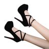 Sexy Klassische Runde Zehenpartie High Heels Damen Sandalen Sommer Damen Schnürung Wildleder Dicke Sohle Riemen Damen Knöchelriemenschuhe