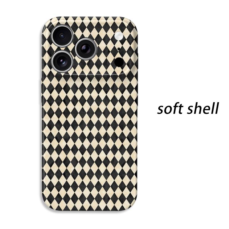 Diamond Argyle Checkered Geometric Tile Pattern Art Retro Vintage Film Aesthetic Protective Shockproof Bumper Case Cover For iPhone 14 15 16ProMaxPlus