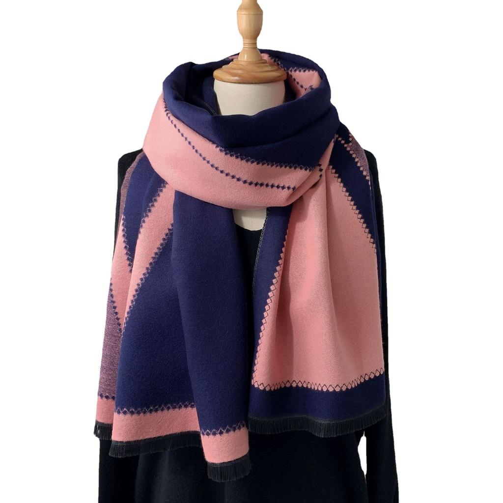 Autumn Imitation Cashmere Warm Scarf Plaid Jacquard Thick Air Conditioner Shawl Decoration Short Beard Fringed Scarf Versatile