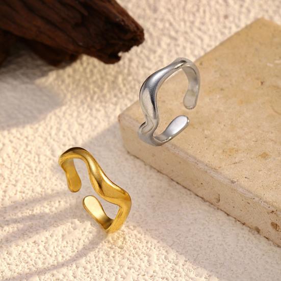 Women Finger Ring V-Shaped Curved Geometric Adjustable Fit Open Ring Stainless Steel Texture Architecture