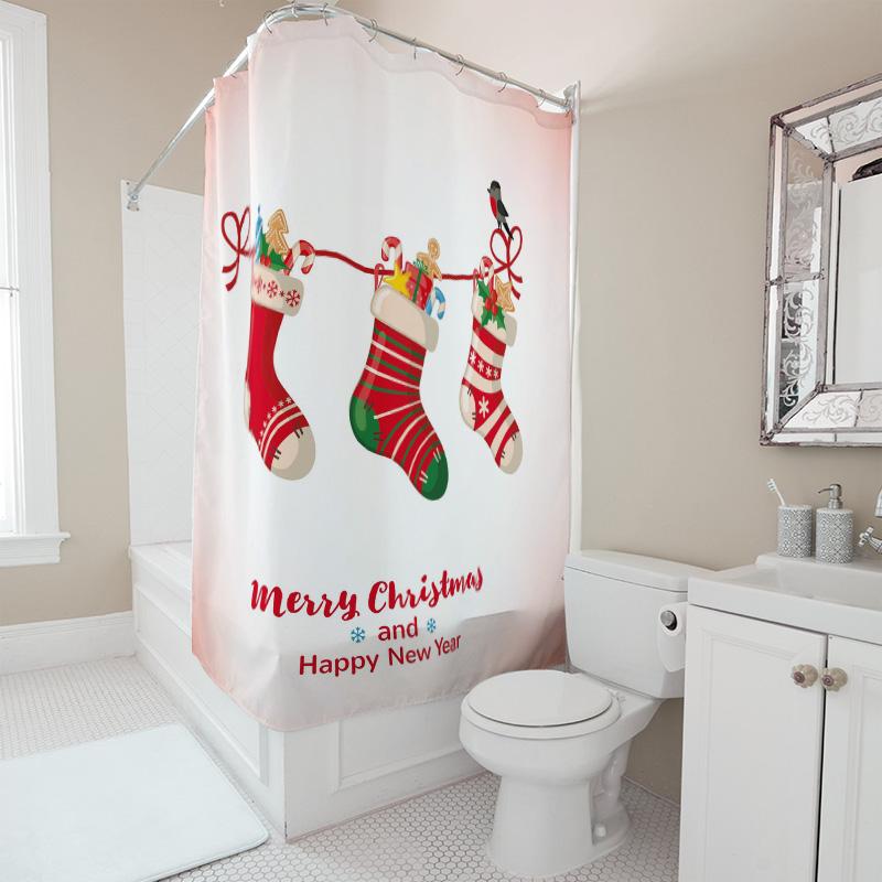 TU Christmas Bath Curtain Festive Holiday Shower Curtain Merry Christmas Decor Farmhouse Xmas Home Decor Bathroom Set Waterproof