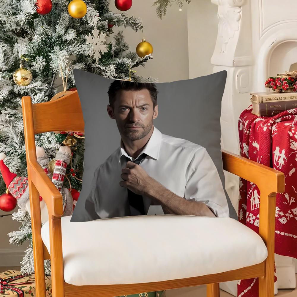 HHugh Jackman Actor Pillow Case Silky Short Plush With Invisible Zipper Dustproof Sofa Cushion Cover For Home Decor