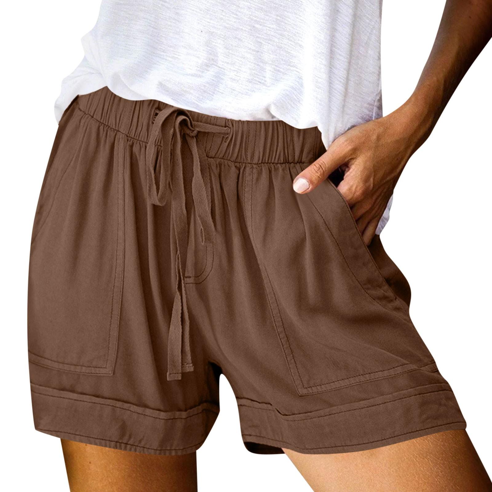 

Женские повседневные летние эластичные пляжные шорты однотонные повседневные шорты S коричневый