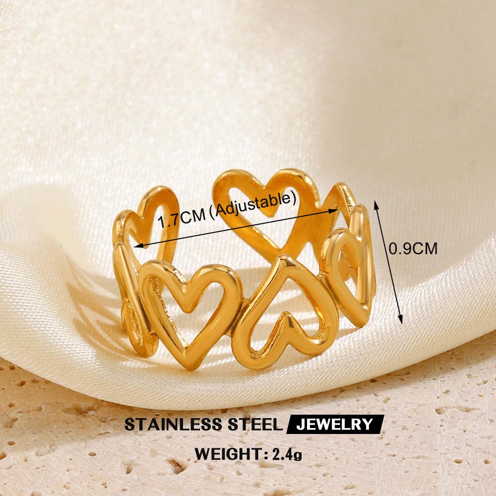 Stainless Steel Heart-Shaped Open Ring for Women - European & American Hip-Hop Style