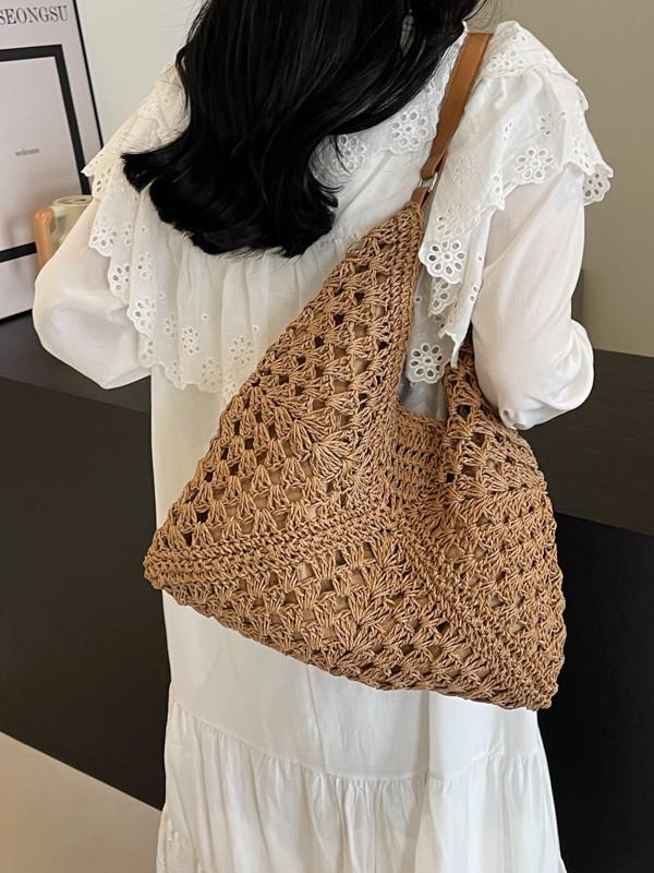 Summer Straw Woven Beach Bag - Large Capacity Shoulder Bag for Travel & Commuting