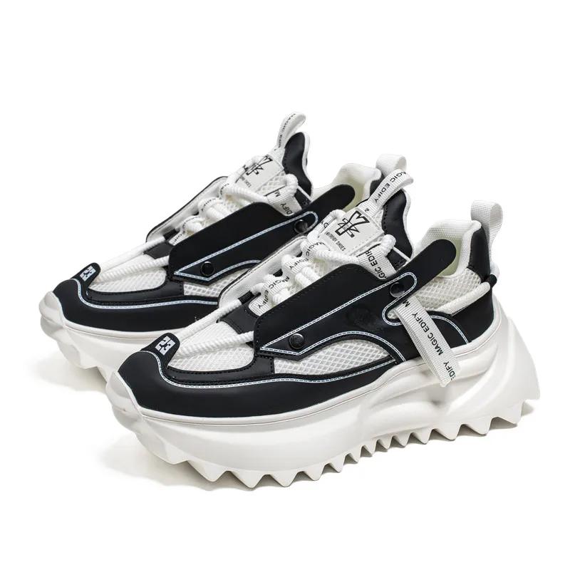 Klobige Sneaker Herren Designer Sportschuhe Mode Lässig Mikrofaserleder Mesh Atmungsaktiv Höhenerhöhend Flache Plateau-Schuhe