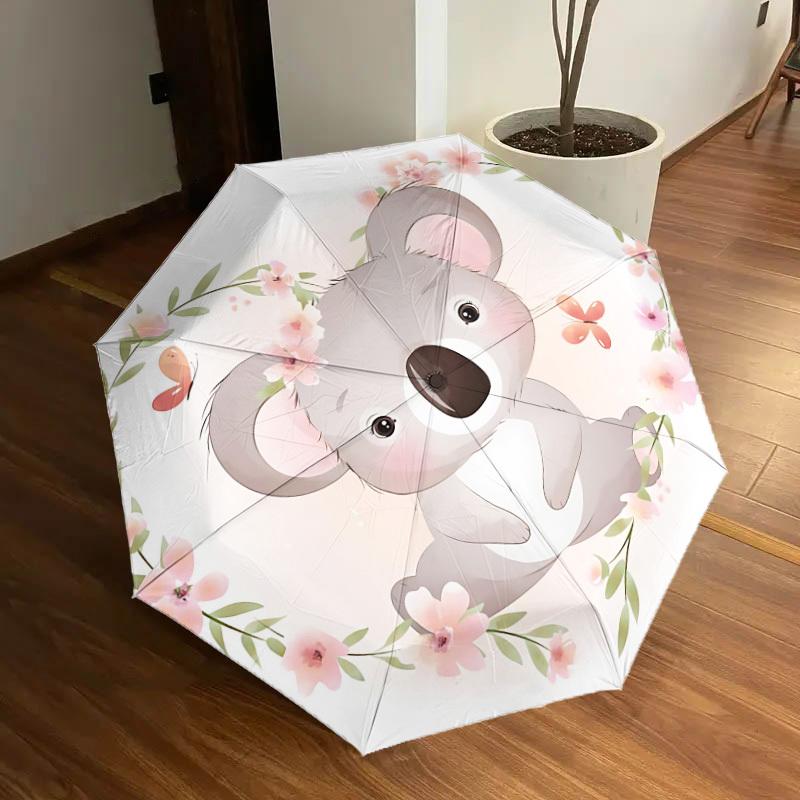 1pc Koala Flowers Pattern Umbrella  Automatic Opening and Closing Umbrella, High Quality Umbrella, Ideal Gift for Her 264