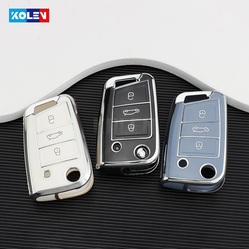TPU Auto Flip Schlüssel Fall Abdeckung Shell Für VW Volkswagen Golf 7 MK7 Tiguan MK2 Für Seat Ateca Leon FR 2 Ibiza Skoda Octavia Keyless