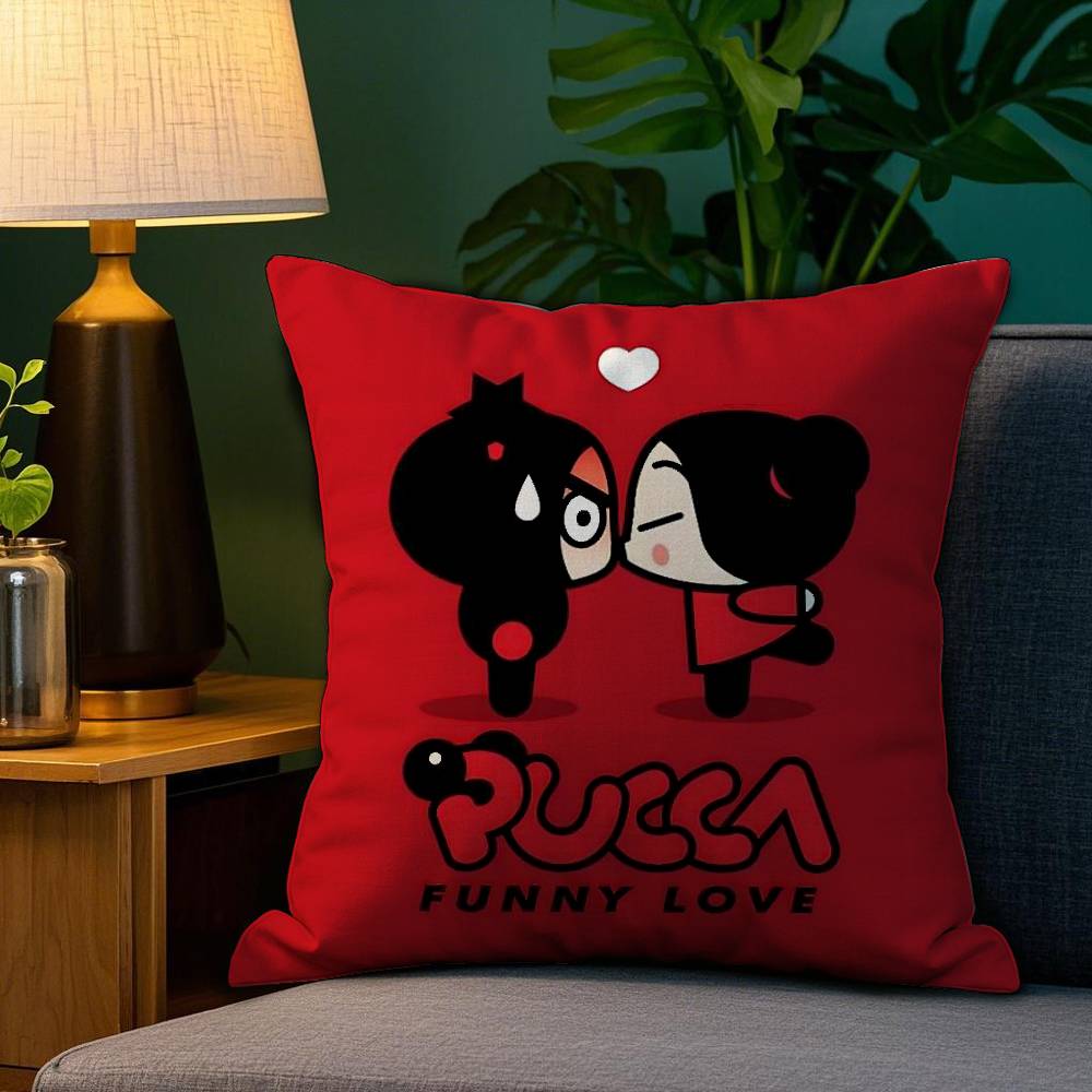 Kawaii P-Pucca Anime Pillow Case Plush Fabric Soft Double Sided Print Sofa Cushion Cover Throw Pillow Covers