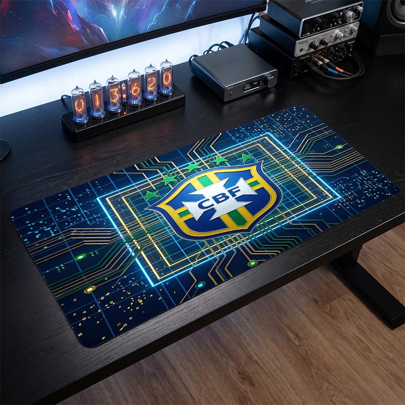 Brazil Football Crest Mouse Pad, Extended Non Slip Rubber Desk Mat for Gaming Office Laptop Fan Gift