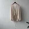 Women's V Neck Long Sleeve Midi Cardigan Loose Fit Chiffon Open Front Cover Up