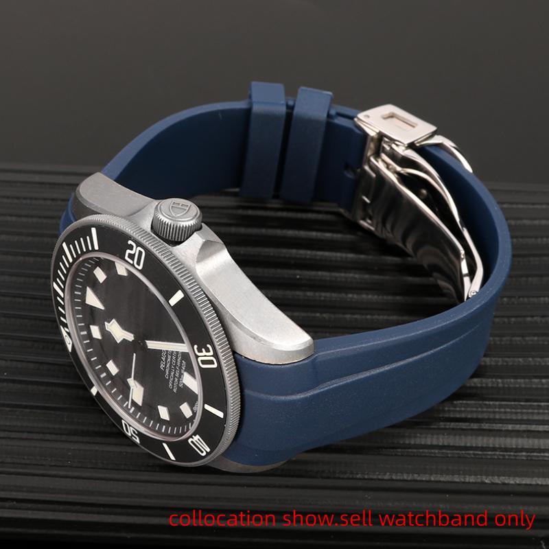 Zakřivený konec Přírodní kaučukový řemínek na hodinky pánský 22mm pro Tudor Black Bay 1958 41mm GMT Pelagos Spona s kolíčkem Skládací spona Silikonový řemínek na hodinky
