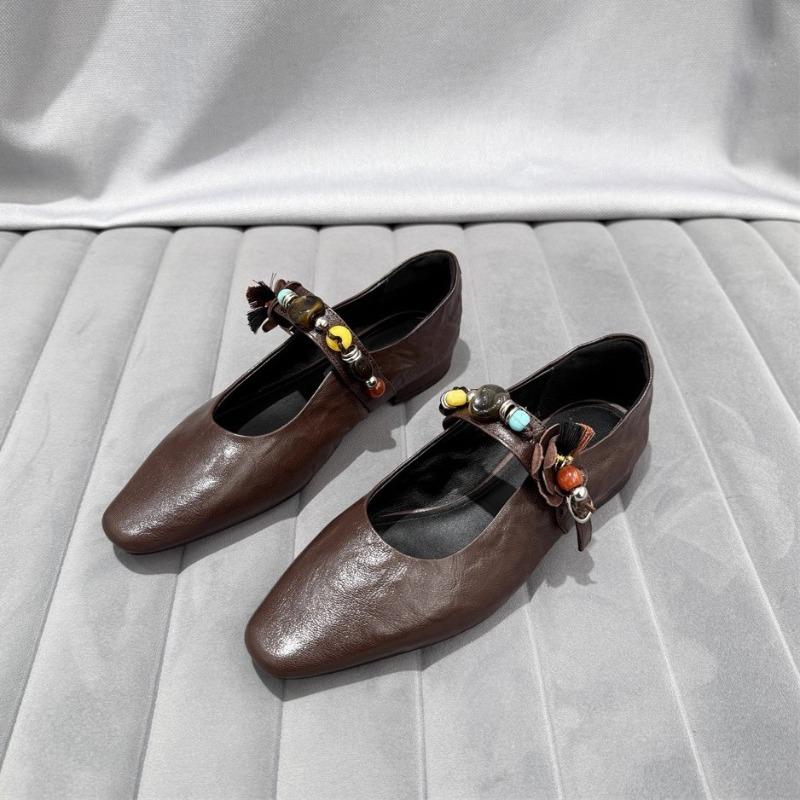 Fashion Low-heeled Single Shoes Autumn New Square Toe Shallow Mouth Gem One-band Soft Sole Non-slip Wear-resistant Low-top Shoes