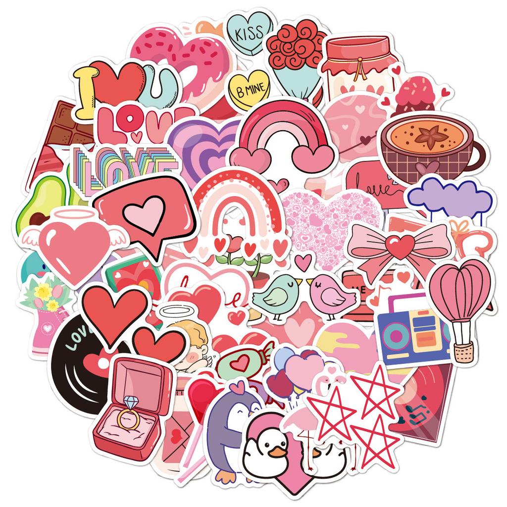 100PCS Colorful  Love Hearts Stickers For Decoration Planner Phone Case Scrapbook Journals Decoration Suitcase Helmet Stickers