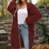 Solid Color Women's Knitted Mid-length Cardigan with Pockets