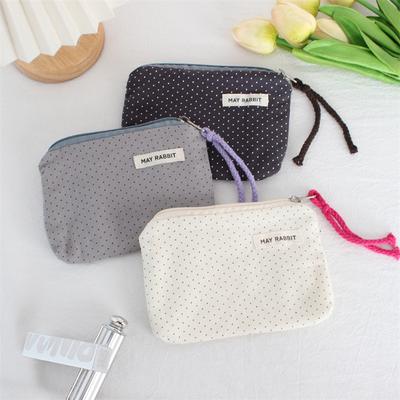 Korean Dot Love Canvas Coin Wallet Portable Mini Makeup Bag Simple Fabric Zipper Coin Purse Key Earphone ID Bag Kids Cute Purse