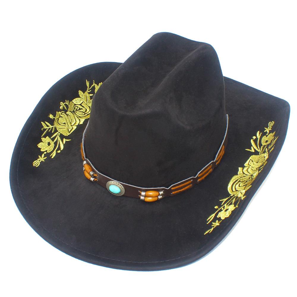 Heavy industry three-dimensional embroidery cowboy hat, European and American western style warped edge sunshade top hat, fashionable suede knight hat