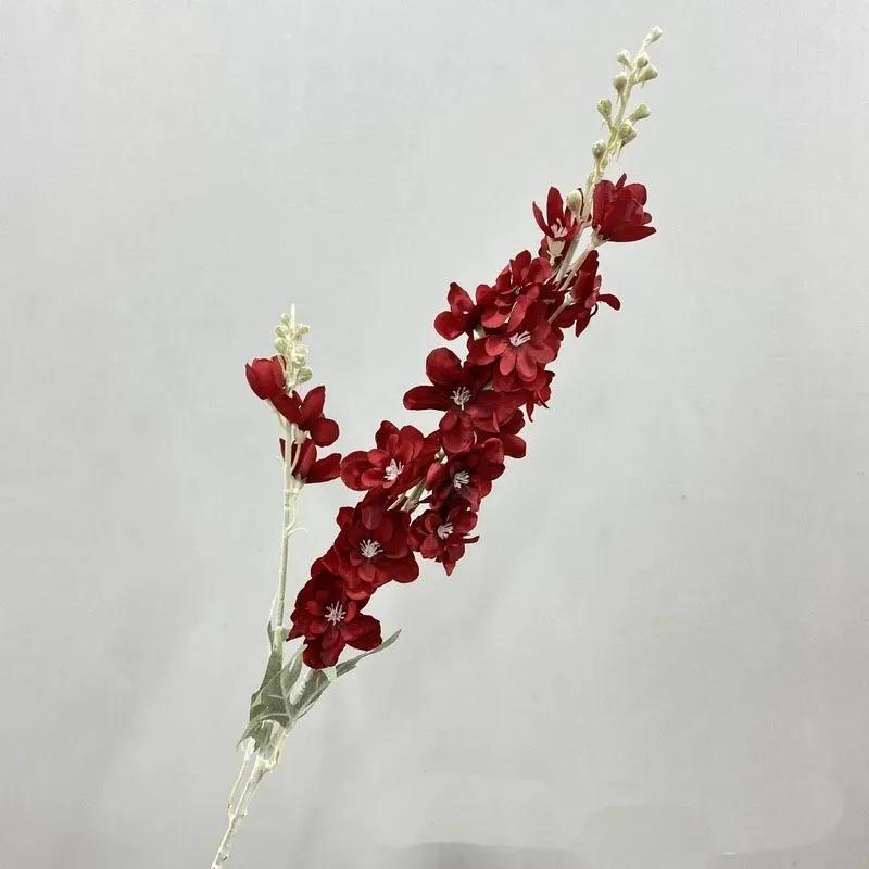 

1Pcs Artificial Flowers Delphinium Flower Branch Fake Leaf Wedding Decoration Outdoor DIY For Home Decorative Vase Accessories темно-червоний колір