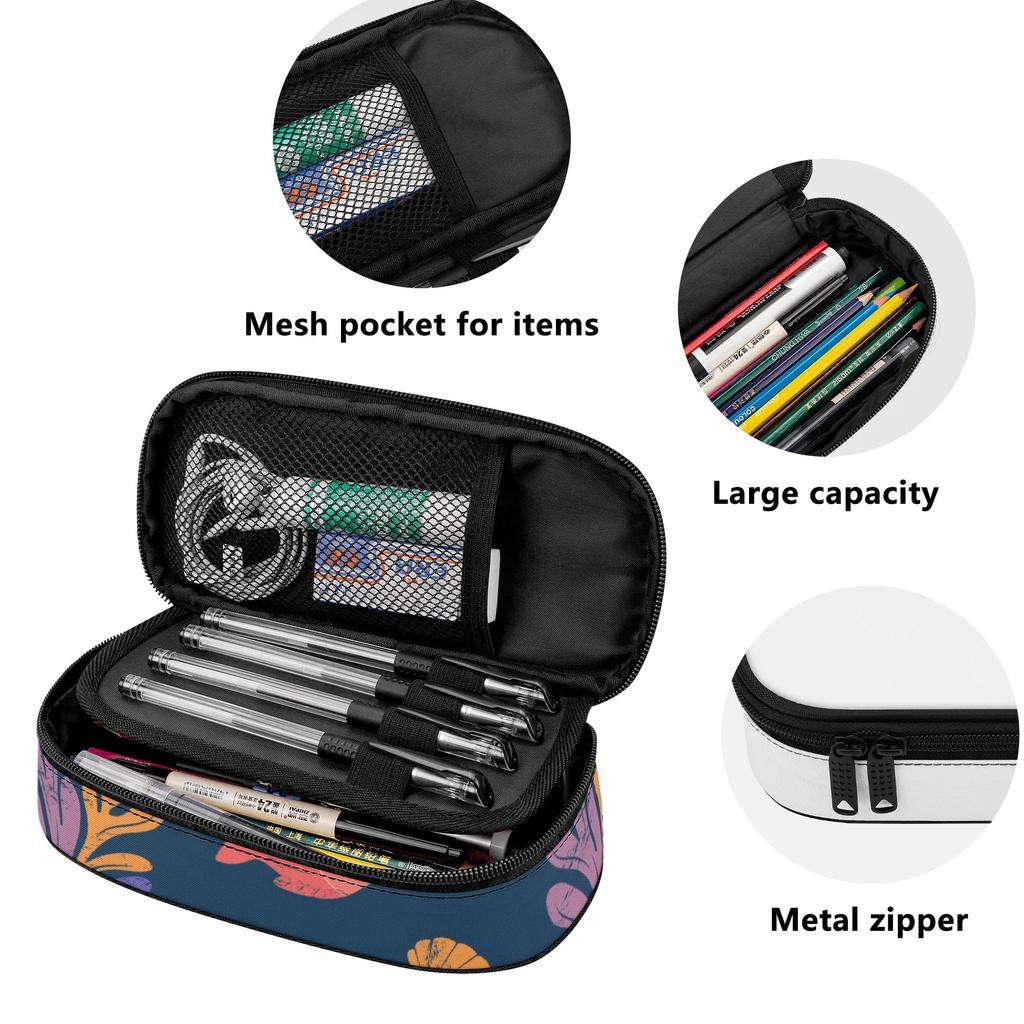 Pencil Bag Large Capacity Zipper Closure 300D Polyester with Spacious Main Pocket Mesh Layer and Pen Slot Divider for Students
