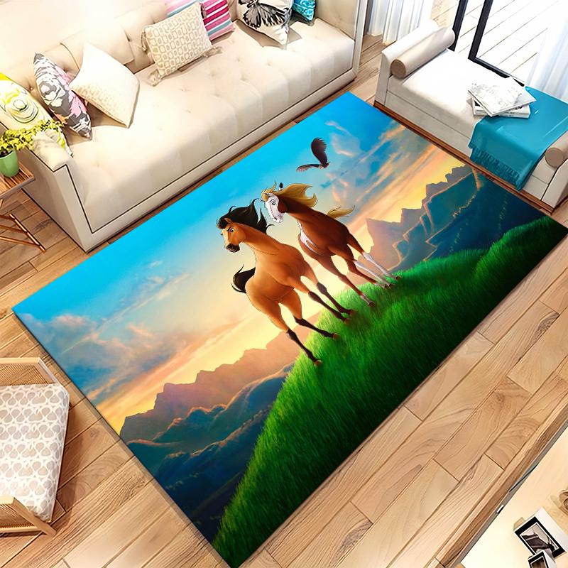 Cartoon Spirit Riding Free Horses Living Room Non-Slip Area Rug Soft Carpet for Bedroom Kids Playroom Sofa,Home Decor Doormat