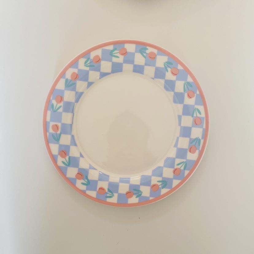Ins Style High Appearance Lovely Chessboard Plate Blue and White Tulip Ceramic Plate Dessert Cake Salad Breakfast Plate Gift