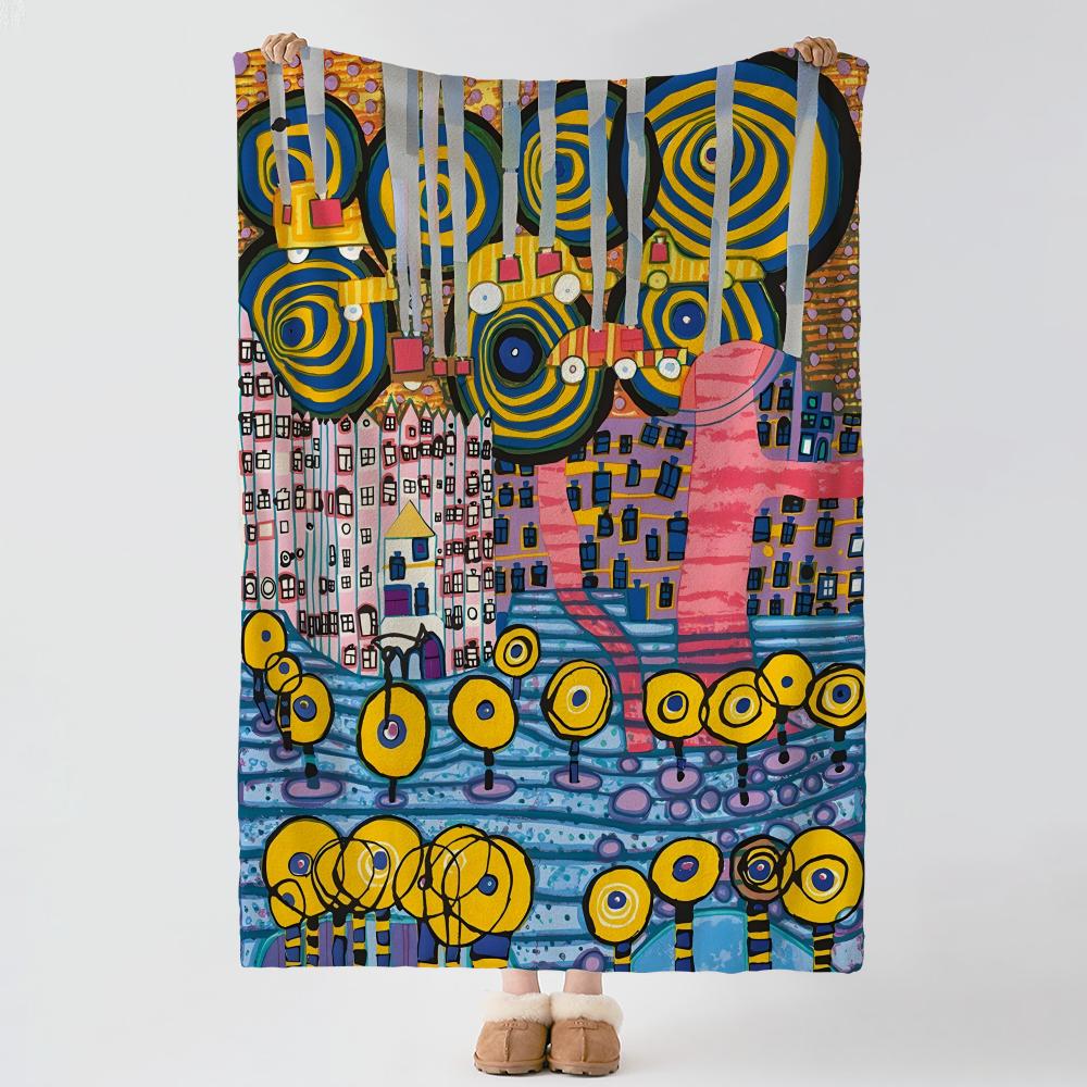 Κουβέρτα Friedensreich Hundertwasser Μαλακή Ζεστή Φανελένια Πολλαπλών Χρήσεων για Κρεβάτι Καναπέ Γραφείο Κλιματισμό Κουβέρτα για Ύπνο