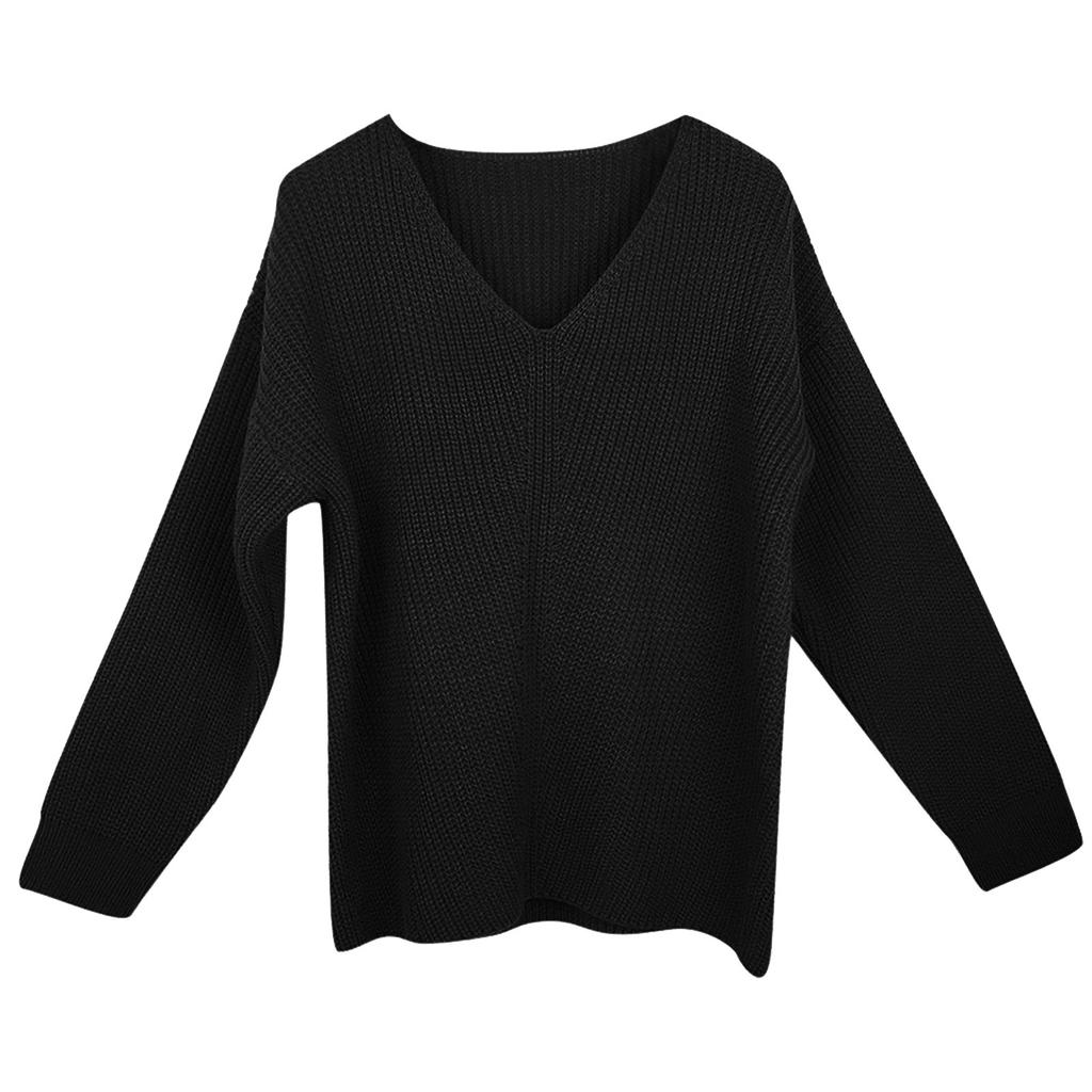 Damenmode Casual Slim Fit Langarm Strickpullover mit V-Ausschnitt