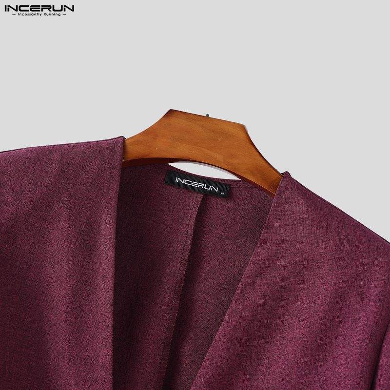 INCERUN Two Pieces Outfits Men Long Sleeve Thin Blazer Long Straight Pants Loose Sets