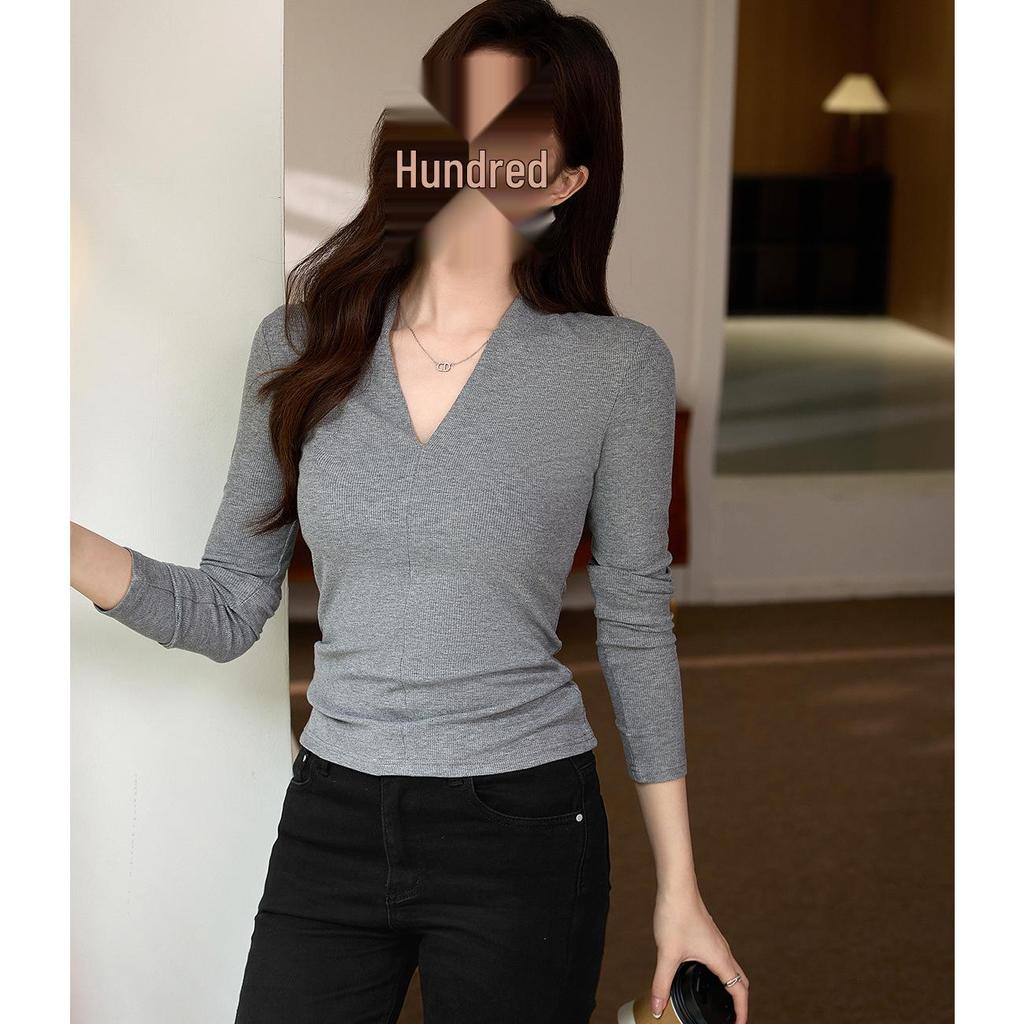 Top Choice Elegant Deep V-neck Long-Sleeve Women's Slimming T-shirt for Autumn 2026
