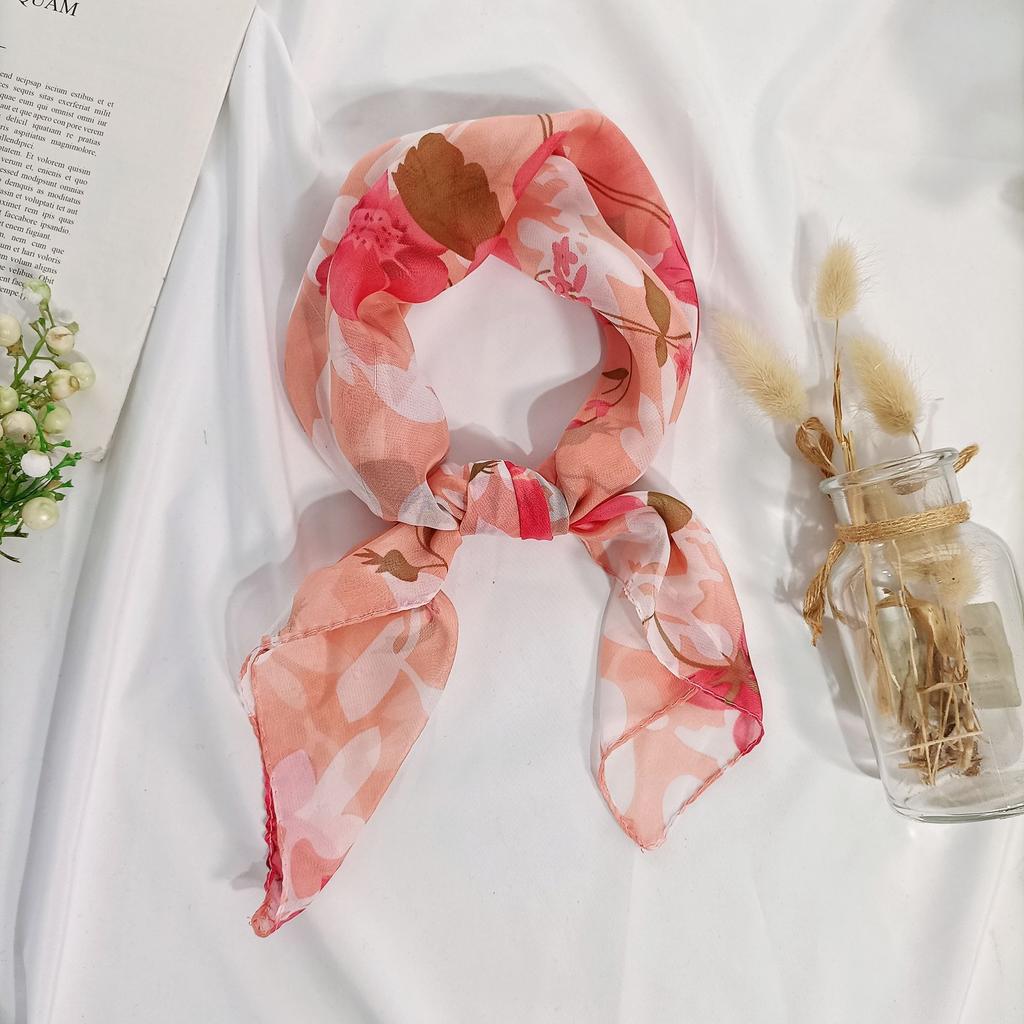 65*65Cm Summer Fashion Chiffon Flower Scarf Ladies Head Neck Square Scarf Shawls Female Hair Ties Bands Neckerchief Shawl
