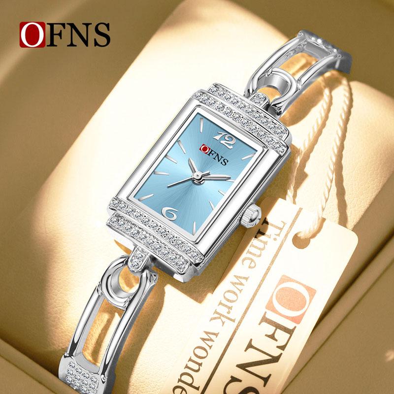 OFNS Women's Luxury Square Leather Strap Watch - Waterproof Quartz with Diamond Detailing